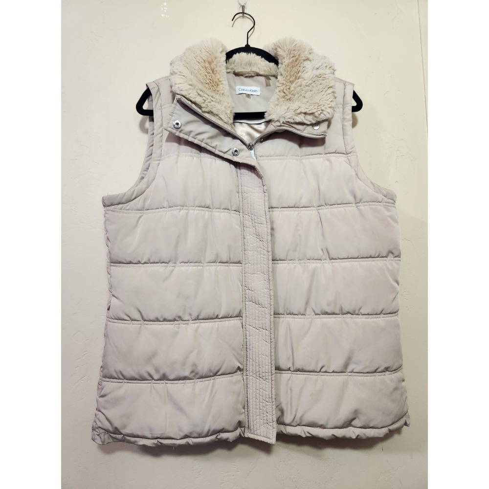 Calvin Klein Puffer Vest Fur Collar Womens Size‎ XL